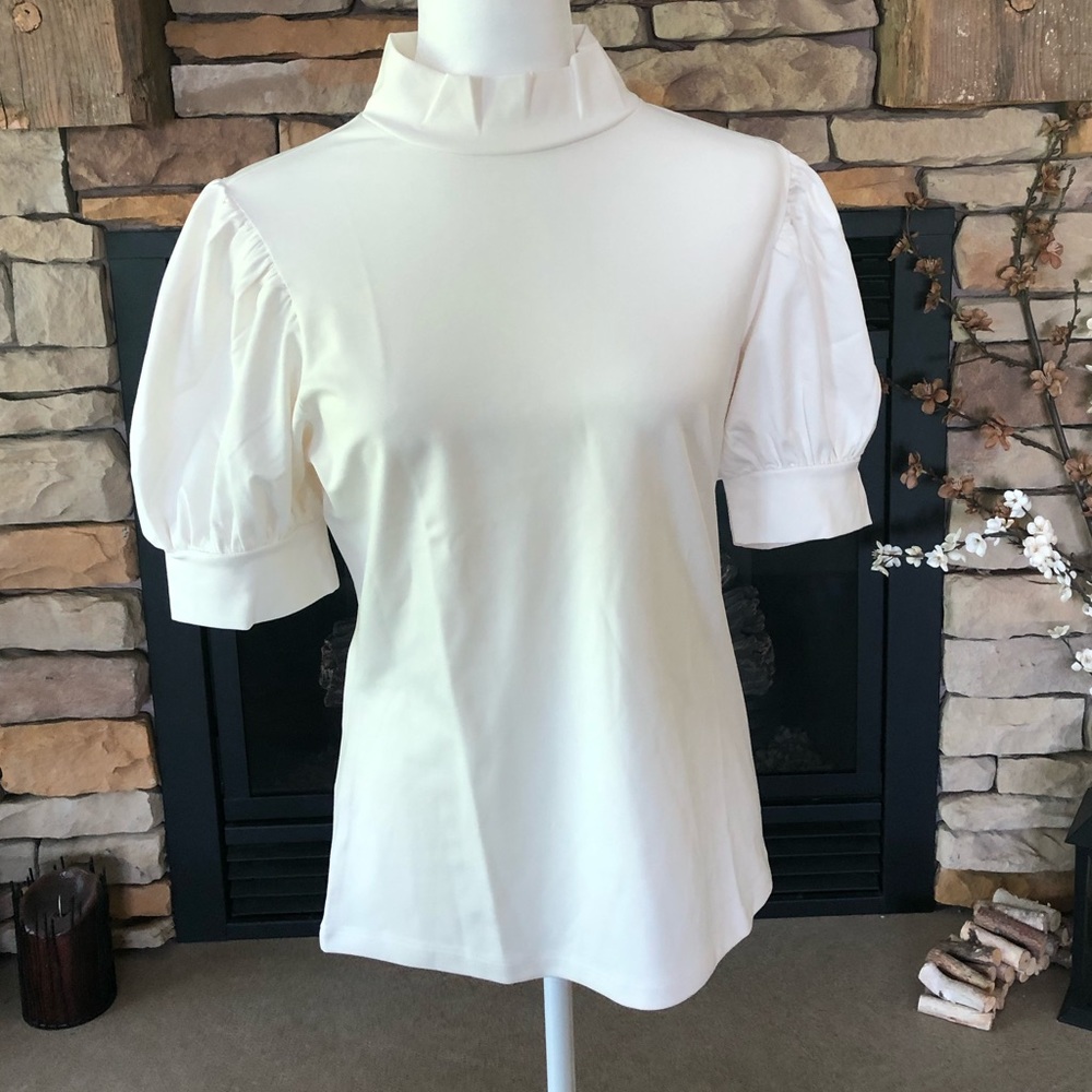Ann Taylor Puff Sleeve Mock Neck Top